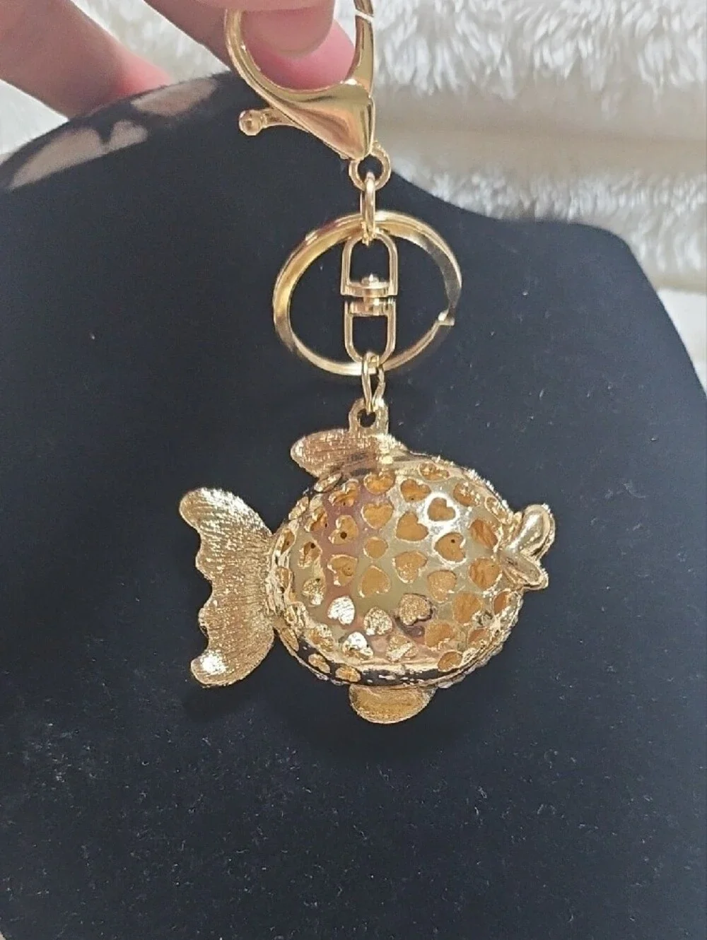 Source Unknown Gold Rhinestone Fish Keychain with Blue Pink Yellow Red Accents